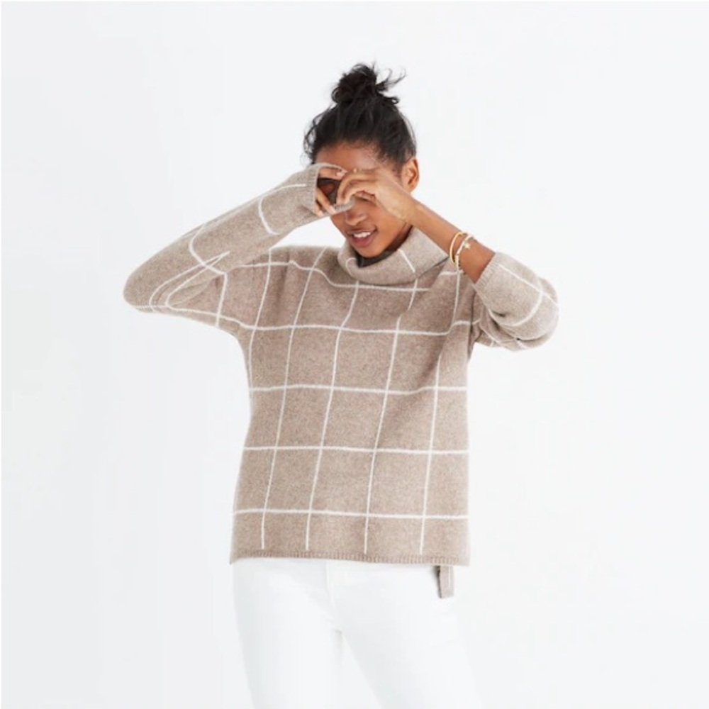 Madewell Windowpane Turtleneck Sweater in Heather Driftwood